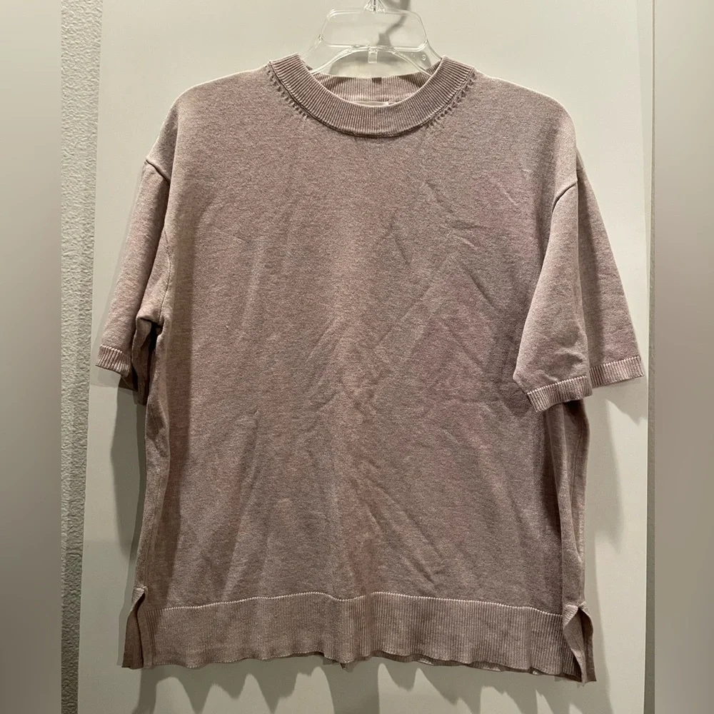 H & M Basics Short Sleeve Boxy Knit Sweater Beige/Taupe NWOT